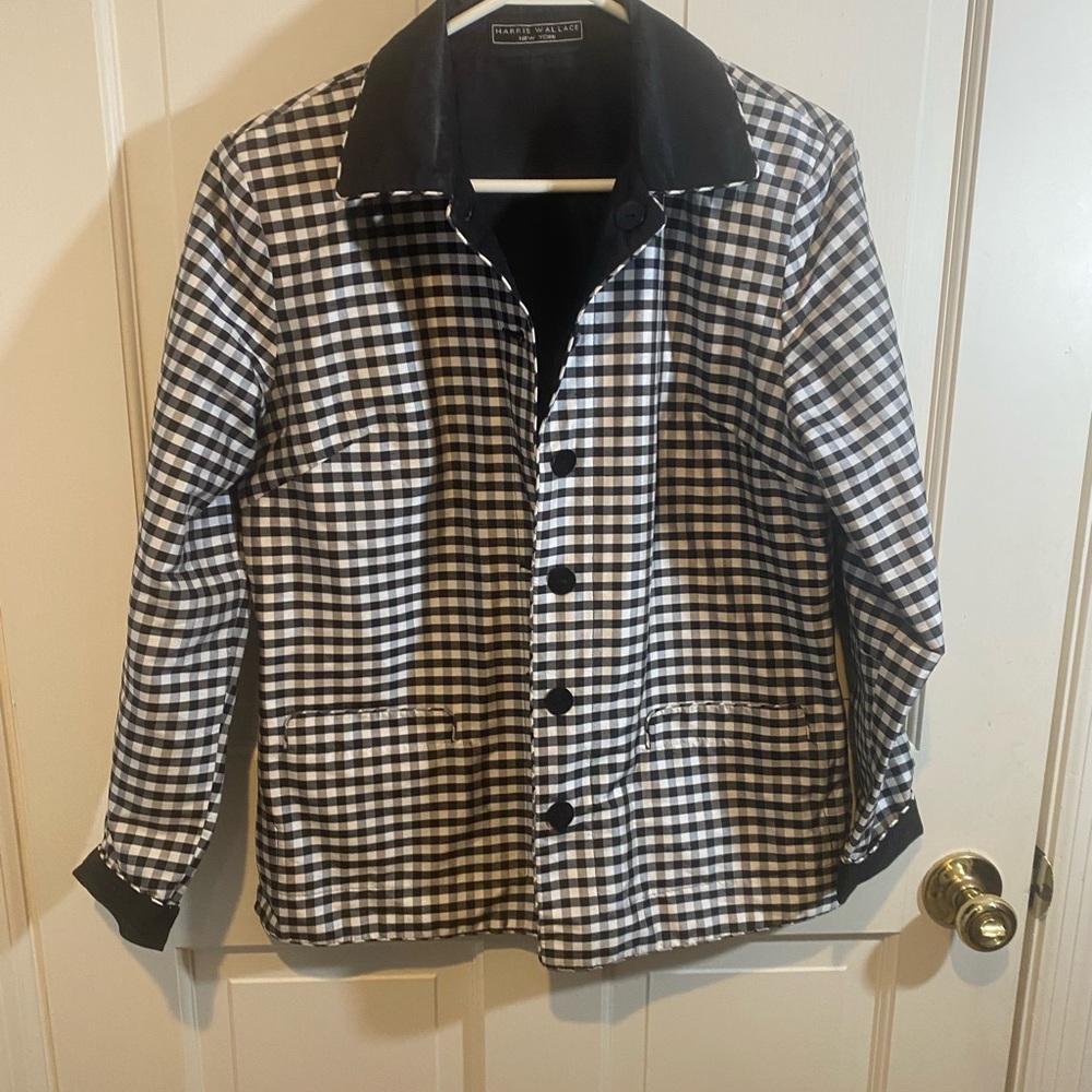 Harris Wallace Silk  Black and White Checkered Jacket Reversible - SIZE 6 - Picture 2 of 6